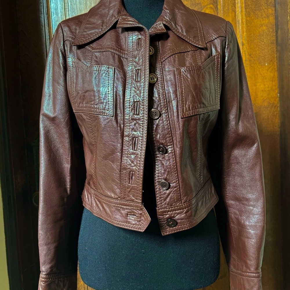The Limited Brown Leather Button-Front Jacket